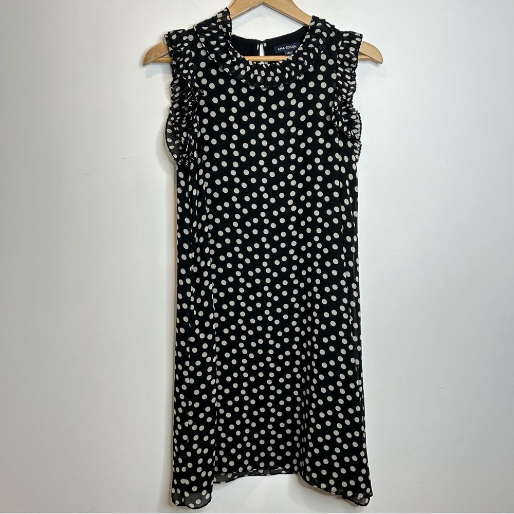 Max Edition Polka Dot Mini Dress with Ruffles Black White